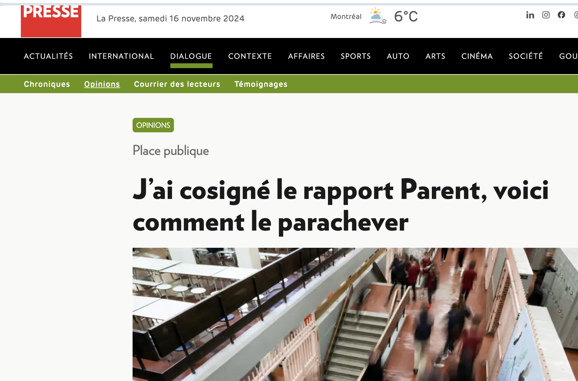 Lettre d'opinion de Guy Rocher, sociologue et cosignataire du rapport Parent