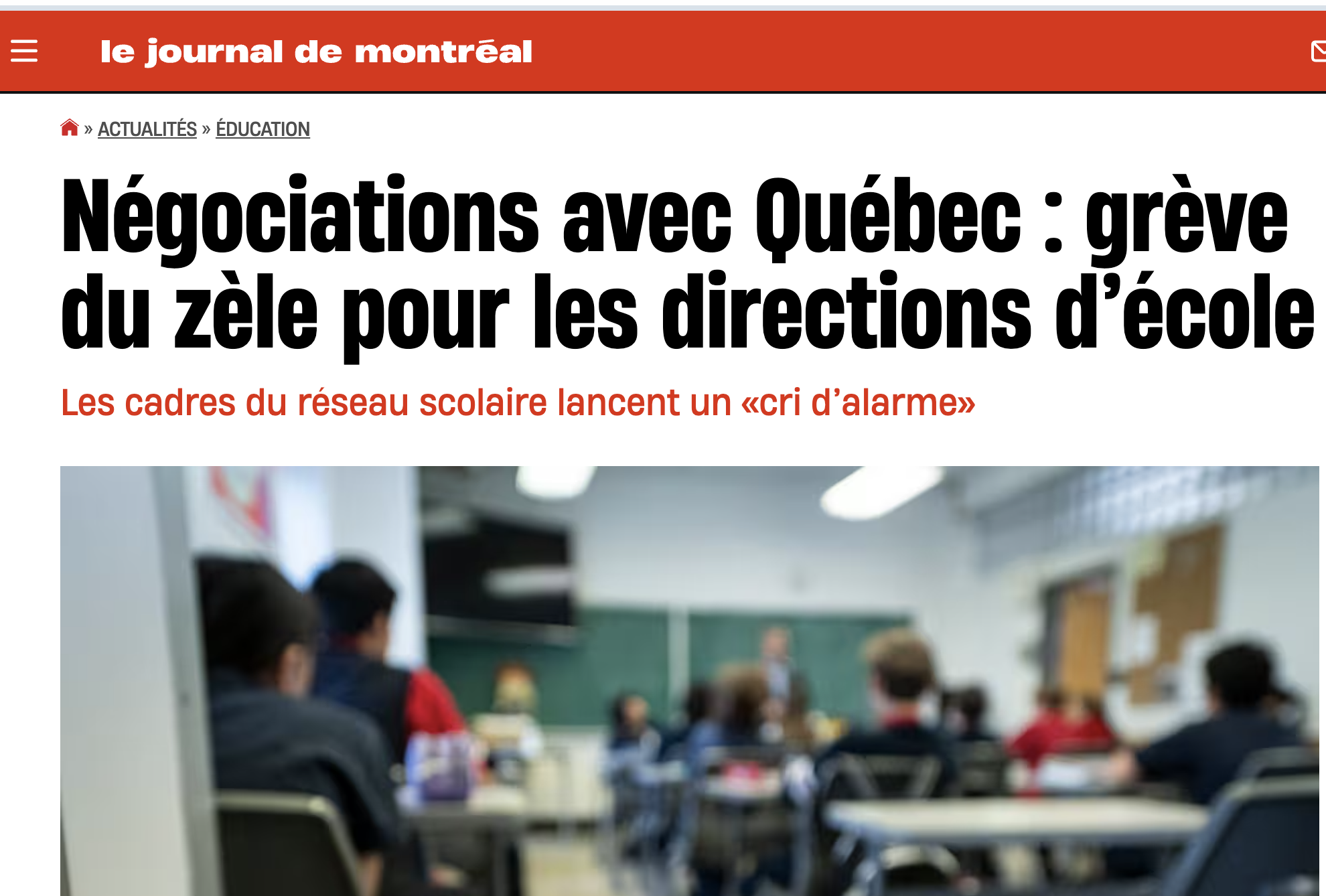 Négociations avec Québec : Les cadres du réseau scolaire lancent un «cri d’alarme»