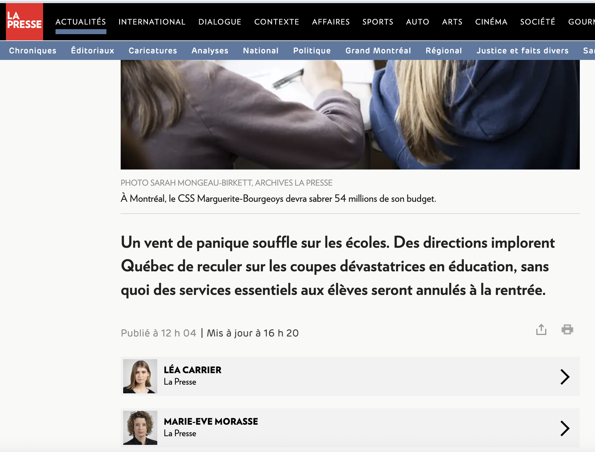 Les directions implorent Québec de reculer sur les coupures