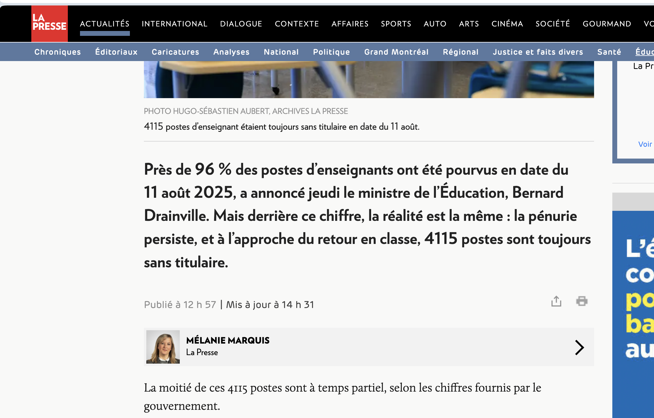 Rentrée scolaire : la pénurie montréalaise