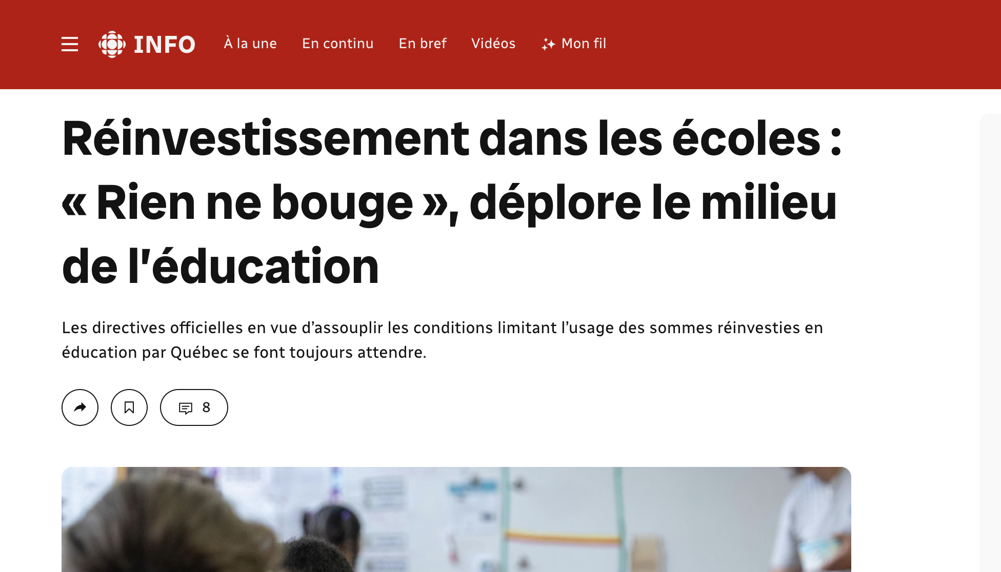 Réinvestissement dans les écoles : rien ne bouge