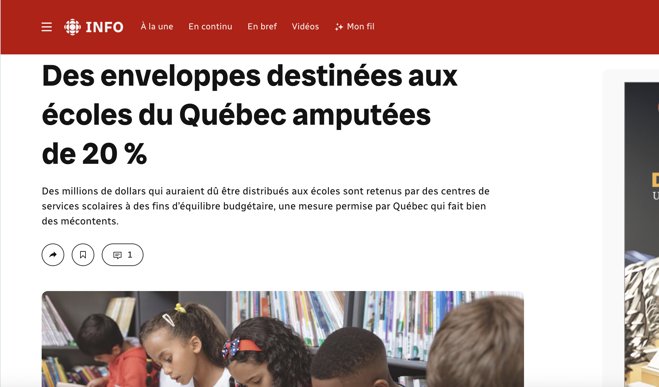 Des enveloppes destinées aux écoles du Québec amputées de 20 %