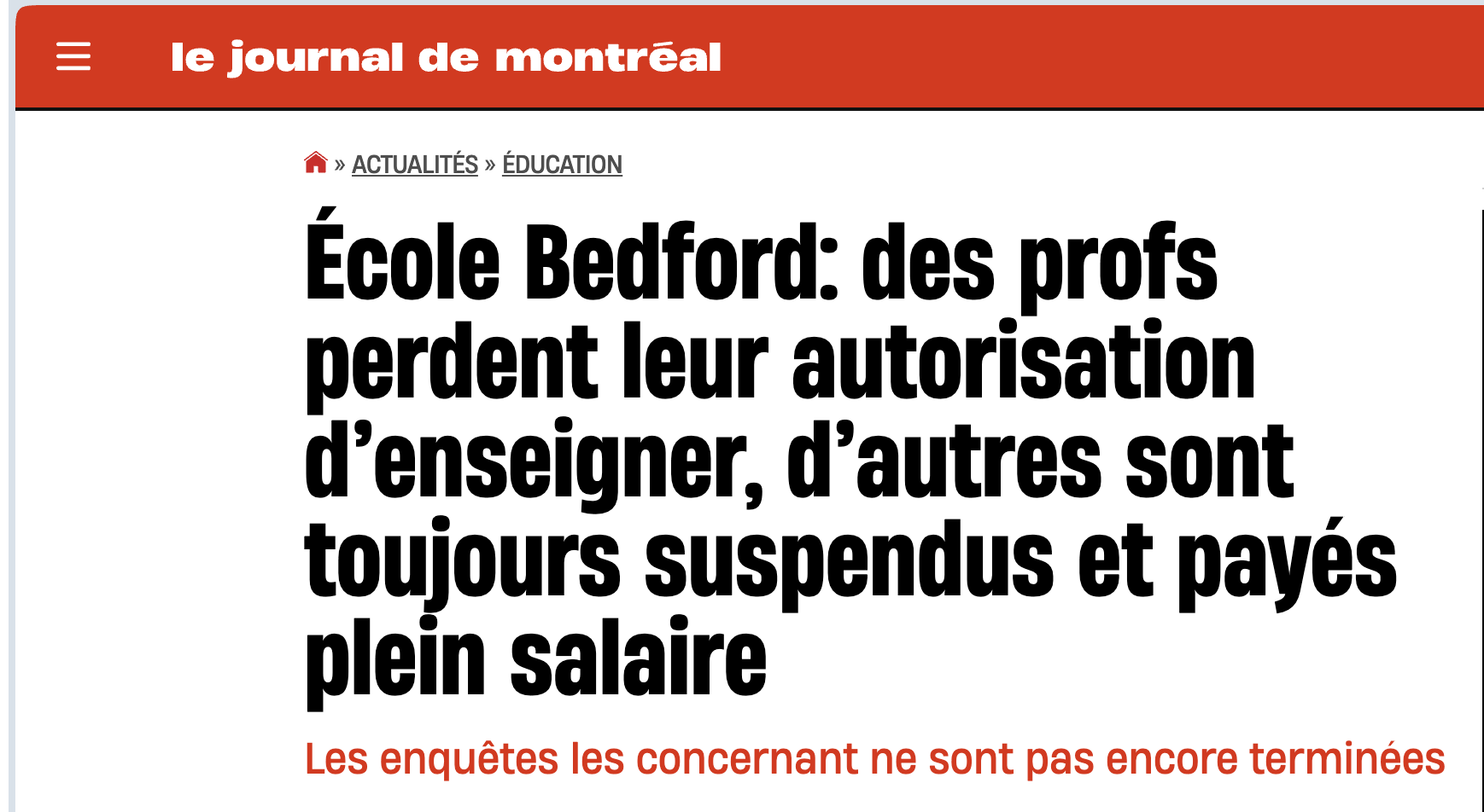 École Bedford: des profs perdent leur autorisation d’enseigner, d’autres sont toujours suspendus et payés plein salaire