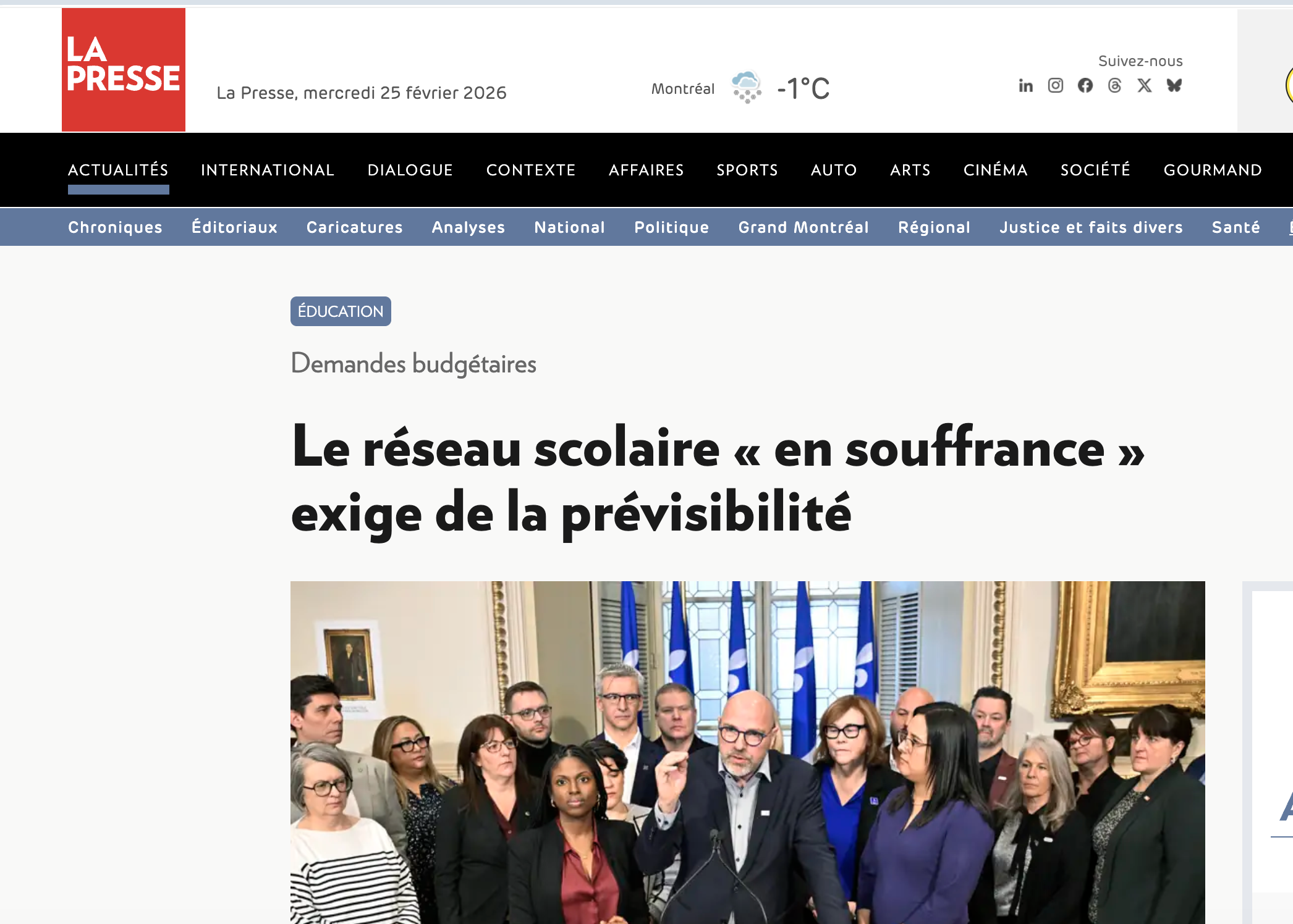 Demandes budgétaires : le réseau scolaire en souffrance exige de la prévisibilité