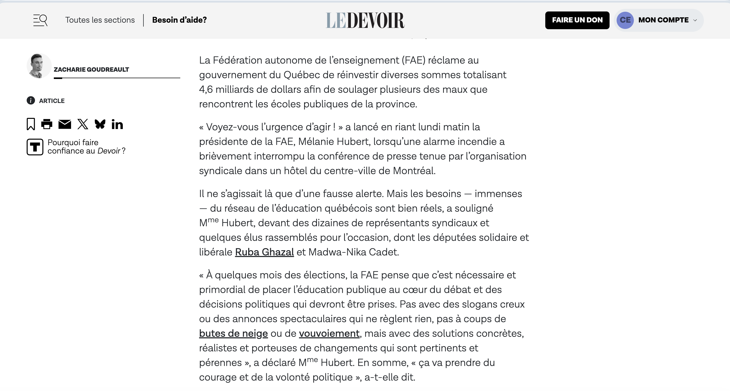 La FAE réclame que Québec dégage 4,6 G$ pour « réparer l'école publique »